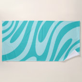 Wavy Loops Retro Abstract Patroon in Aqua Blauwgro Strandlaken (Voorkant)