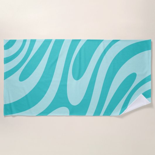 Wavy Loops Retro Abstract Patroon in Aqua Blauwgro Strandlaken (Voorkant)