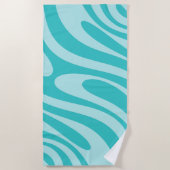 Wavy Loops Retro Abstract Patroon in Aqua Blauwgro Strandlaken (Voorkant)