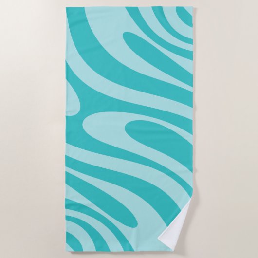 Wavy Loops Retro Abstract Patroon in Aqua Blauwgro Strandlaken (Voorkant)