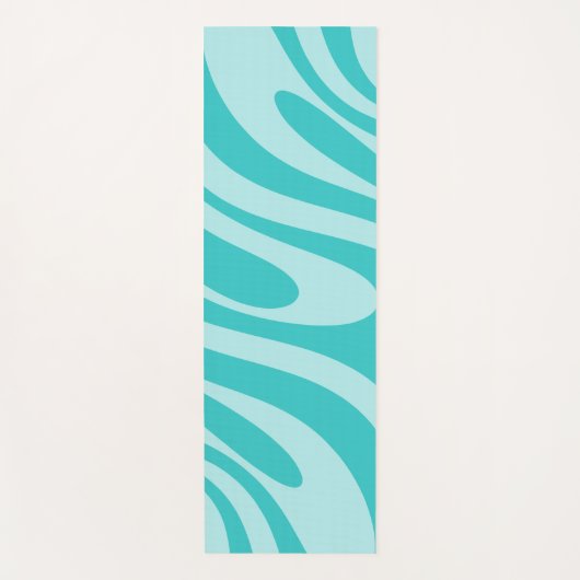 Wavy Loops Retro Abstract Patroon in Aqua Blauwgro Yogamat (Voorkant)