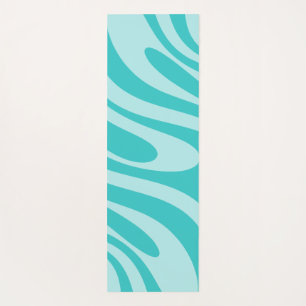 Wavy Loops Retro Abstract Patroon in Aqua Blauwgro Yogamat