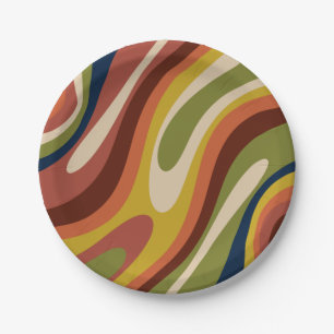 Wavy Loops Retro Abstract Patroon Vibe Papieren Bordje