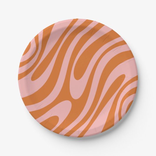 Wavy Loops Retro Abstract Patroonroze en Oranje. Papieren Bordje (Voorkant)
