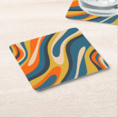 Wavy Loops Retro Abstract Pattern Blue Oranje Kartonnen Onderzetters (Schuin)