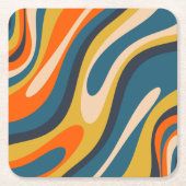 Wavy Loops Retro Abstract Pattern Blue Oranje Kartonnen Onderzetters (Voorkant)