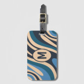 Wavy Loops Retro Abstract Pattern Initiaal Blue Bagagelabel (Voorkant (verticaal))
