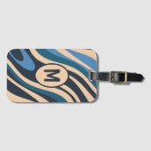 Wavy Loops Retro Abstract Pattern Initiaal Blue Bagagelabel (Voorkant (horizontaal))
