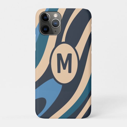 Wavy Loops Retro Abstract Pattern Initiaal Blue Case-Mate iPhone Case (Achterkant)