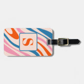 Wavy Loops Retro Modern Abstract Patroon Blauw Roz Bagagelabel (Voorkant horizontaal)