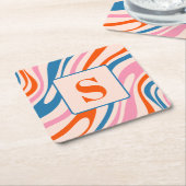 Wavy Loops Retro Modern Abstract Patroon Blauw Roz Kartonnen Onderzetters (Schuin)