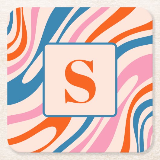 Wavy Loops Retro Modern Abstract Patroon Blauw Roz Kartonnen Onderzetters (Voorkant)