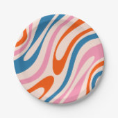 Wavy Loops Retro Modern Abstract Patroon Blauw Roz Papieren Bordje (Voorkant)
