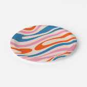 Wavy Loops Retro Modern Abstract Patroon Blauw Roz Papieren Bordje (Gekanteld)