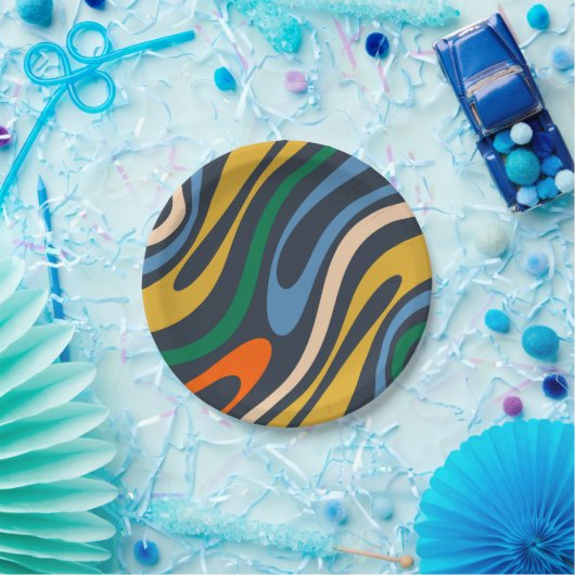 Wavy Loops Retro Modern Abstract Patroon Papieren Bordje (Feest)