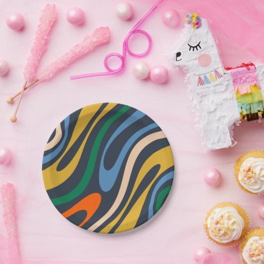 Wavy Loops Retro Modern Abstract Patroon Papieren Bordje (Feest)