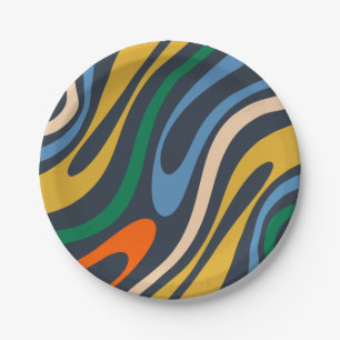 Wavy Loops Retro Modern Abstract Patroon Papieren Bordje