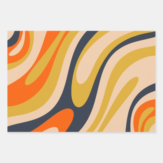 Wavy Loops Retro Modern Abstract Pattern Mustard Inpakpapier Vel (Voorkant 2)