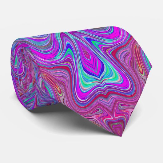 Wavy Magenta en Blue Trippy Marked Pattern Stropdas (Opgerold)