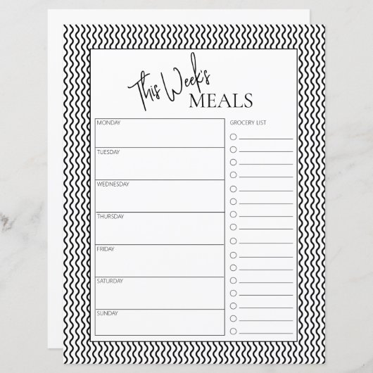 Wavy Minimal Script Text Weekly Meal Planner (Voorkant / Achterkant)