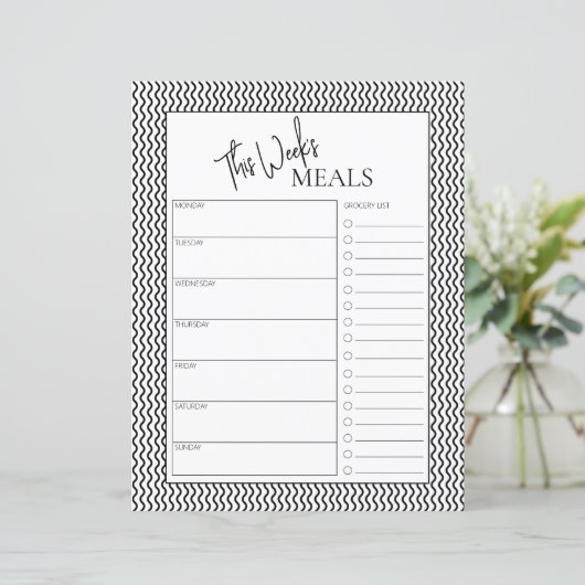 Wavy Minimal Script Text Weekly Meal Planner (Staand voorkant)