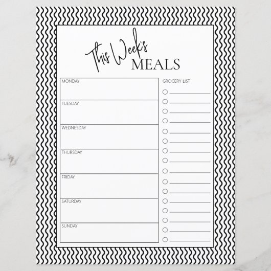 Wavy Minimal Script Text Weekly Meal Planner (Voorkant)