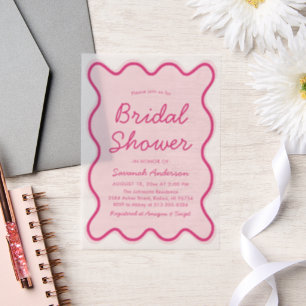 Wavy Modern Curvy Bold Pink Vrijgezellenfeest Vellum Uitnodigingen