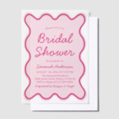 Wavy Modern Curvy Bold Pink Vrijgezellenfeest Vellum Uitnodigingen (Offset)