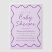 Wavy Modern Curvy Bold Retro Paarse Baby shower in Vellum Uitnodigingen (Voorkant)