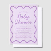 Wavy Modern Curvy Bold Retro Paarse Baby shower in Vellum Uitnodigingen (Offset)