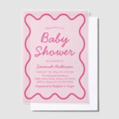 Wavy Modern Curvy Bold Retro Roze Baby shower Invi Vellum Uitnodigingen (Offset)