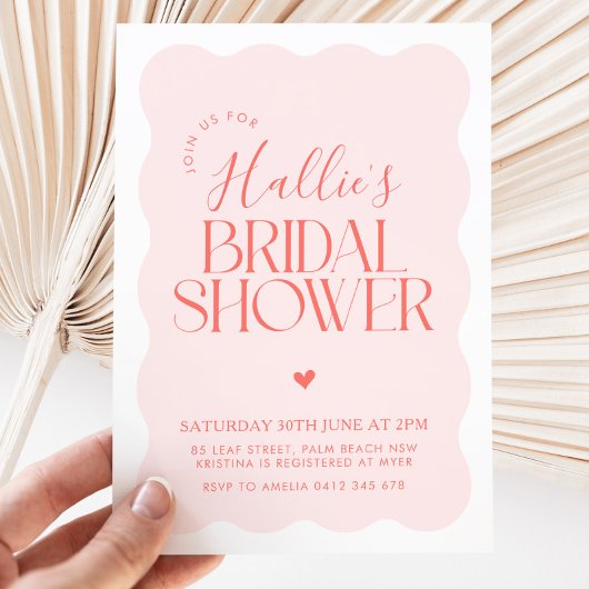 Wavy Modern Curvy Red Roze Vrijgezellenfeest Kaart