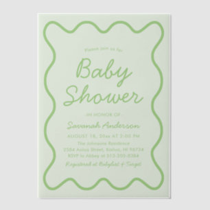 Wavy Modern Curvy Retro Sage Green Baby shower Inv Vellum Uitnodigingen