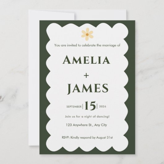 Wavy Modern Green huwelijksuitnodiging Kaart (Voorkant)