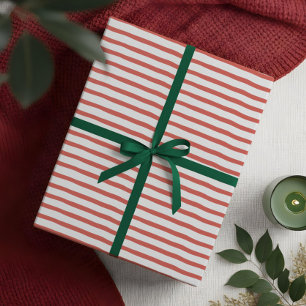 Wavy Modern minimaal rood en wit streeppatroon Cadeaupapier