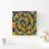 Wavy Multicolor Abstract Vierkante Klok (Huis)