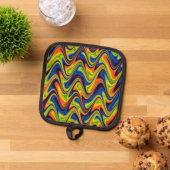 Wavy Multicolor Abstracte Oven Mitt en Pot Houders (Top down)