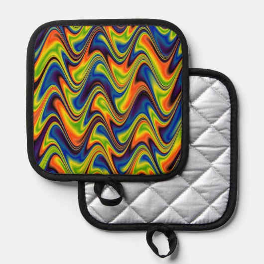 Wavy Multicolor Abstracte Oven Mitt en Pot Houders (Voorkant / Achterkant)