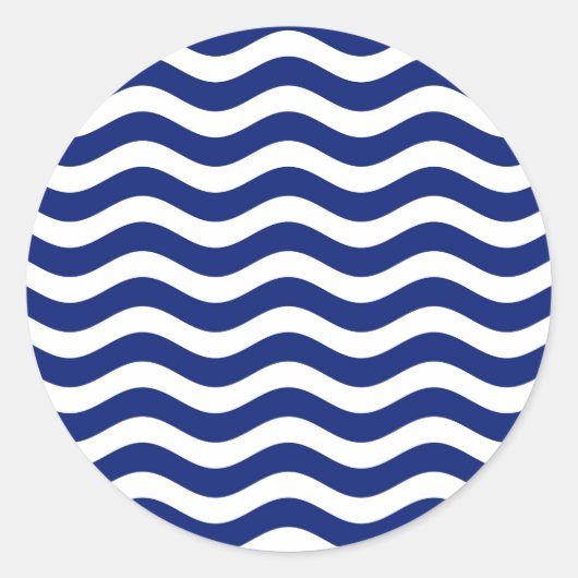 Wavy Navy Stripes decor Ronde Sticker (Voorkant)