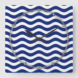 Wavy Navy Stripes decor Vierkante Klok