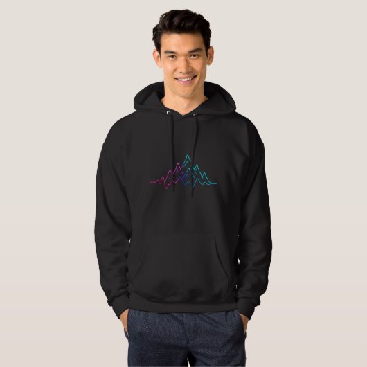 Wavy Neon Mountain – Soft Glow Line Art Hoodie (Voorkant volledig)
