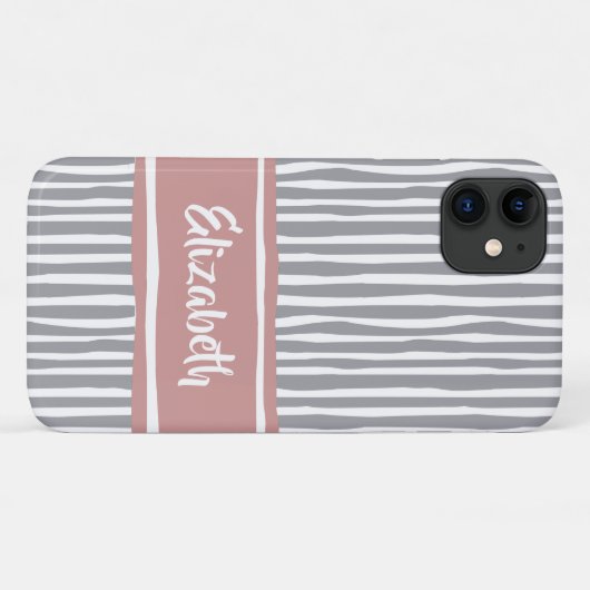 Wavy Painterly Strepen Roze en Grijs Met Naam Case-Mate iPhone Case (Achterkant (horizontaal))