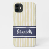 Wavy Painterly Stripes Marine en Crème Met Naam Case-Mate iPhone Case (Achterkant)