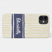 Wavy Painterly Stripes Marine en Crème Met Naam Case-Mate iPhone Case (Achterkant (horizontaal))