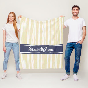 Wavy Painterly Stripes Marine en Crème Met Naam Fleece Deken