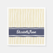 Wavy Painterly Stripes Marine en Crème Met Naam Servet (Voorkant)