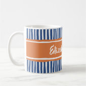 Wavy Painterly Stripes Oranje en blauw met naam Koffiemok (Links)