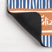Wavy Painterly Stripes Oranje en blauw met naam Muismat (Hoek)
