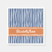 Wavy Painterly Stripes Ornage en Blue met naam Servet (Voorkant)