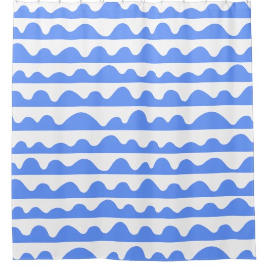 Wavy Pattern 020815 - Baby Blue and White Douchegordijn (Voorkant)